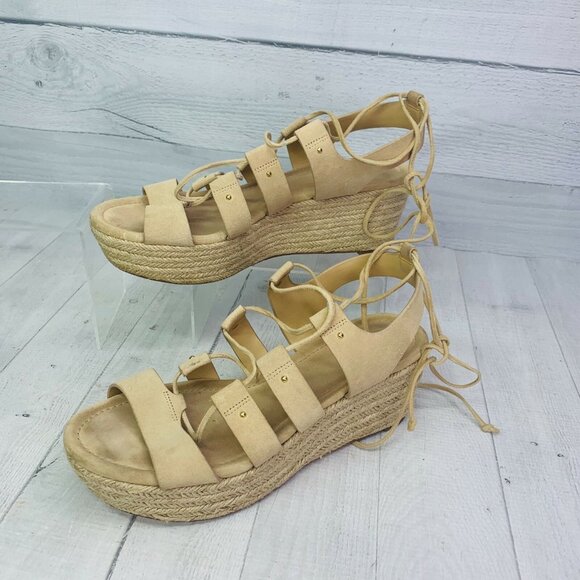 Michael Michael Kors Womens ST16A Beige Lace Up  Wedge Heels Sandals Sz 8.5 M - Picture 5 of 9